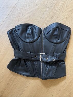 House of CB Black Faux Leather Corset Top with Belt
